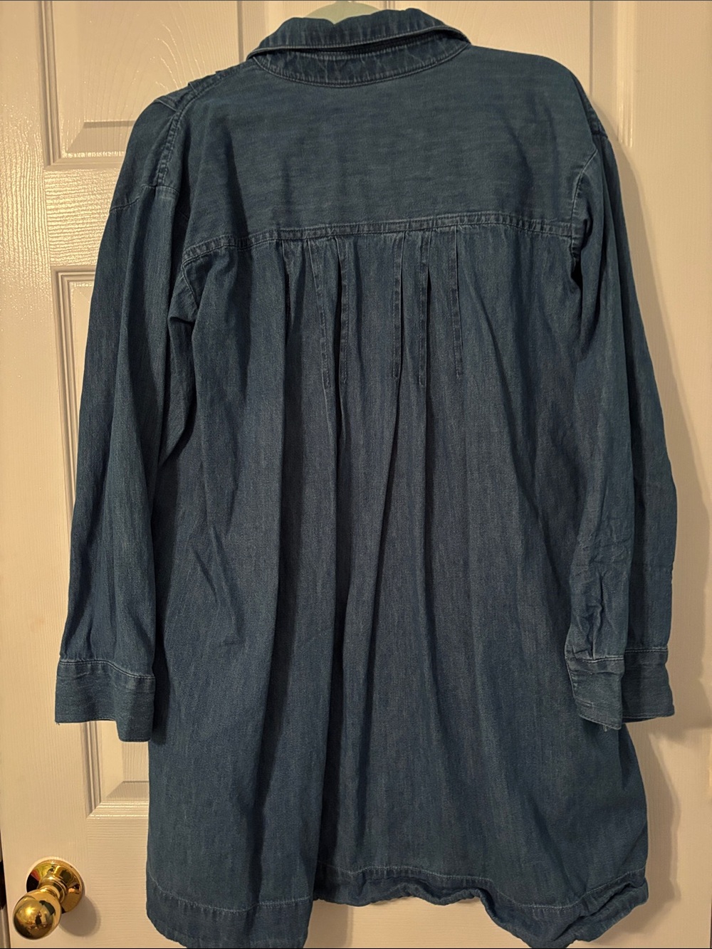 LOFT Washed Denim Button-Up Tunic Dress - Blue - Picture 6 of 6